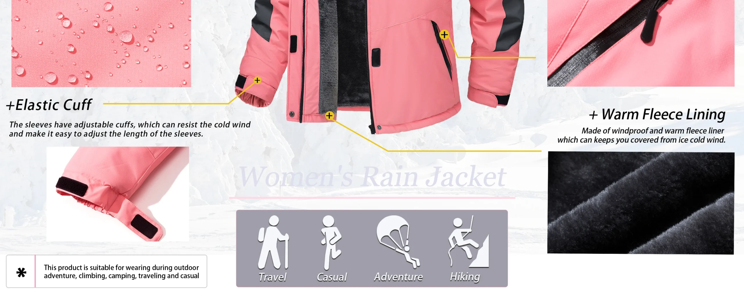Chaqueta de esquí y snowboard impermeable para mujer, térmica, de forro polar grueso, - Imagen 33