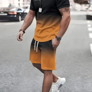 Camiseta y shorts de cuello redondo, cómodos y transpirables, con estampado de letras y estampado urbano para hombre.