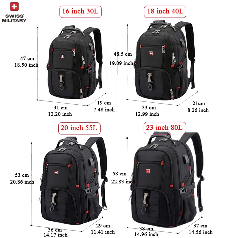 Mochila para portátil SWISS de 17", impermeable, con puerto de carga USB, estilo suizo, multifuncional, ideal para la escuela, senderismo y viajes. - Imagen 28