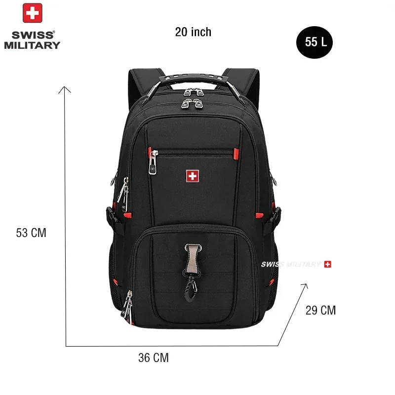 Mochila para portátil SWISS de 17", impermeable, con puerto de carga USB, estilo suizo, multifuncional, ideal para la escuela, senderismo y viajes. - Imagen 8