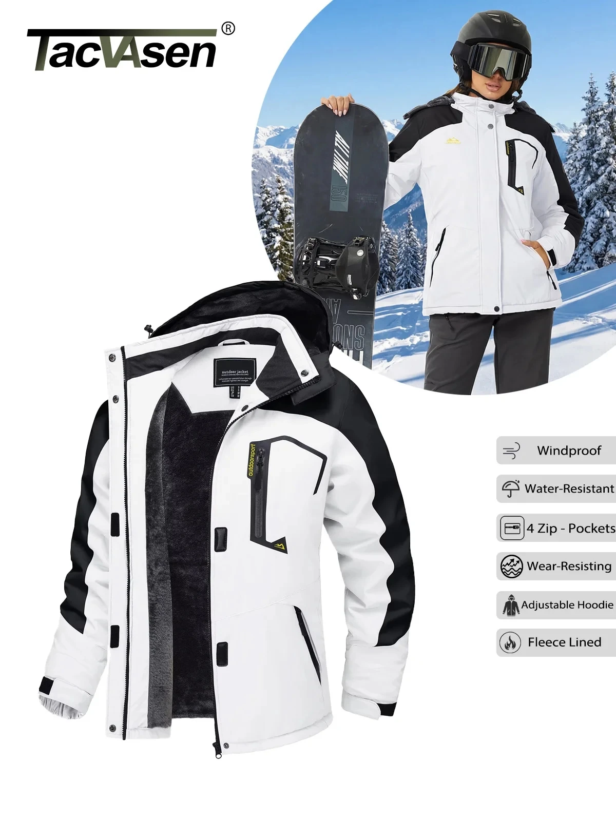 Chaqueta de esquí y snowboard impermeable para mujer, térmica, de forro polar grueso,