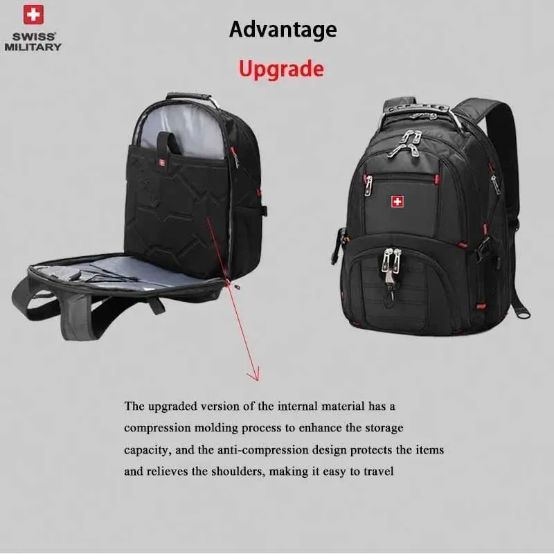 Mochila para portátil SWISS de 17", impermeable, con puerto de carga USB, estilo suizo, multifuncional, ideal para la escuela, senderismo y viajes. - Imagen 29