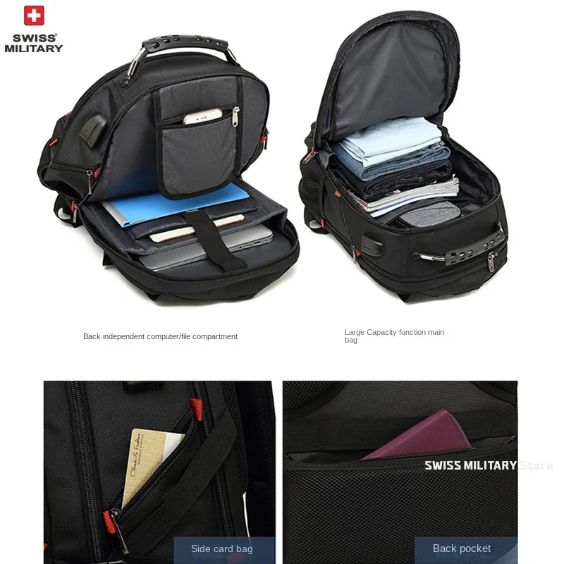 Mochila para portátil SWISS de 17", impermeable, con puerto de carga USB, estilo suizo, multifuncional, ideal para la escuela, senderismo y viajes. - Imagen 23