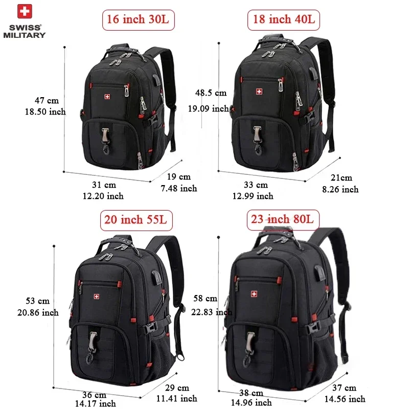 Mochila para portátil SWISS de 17", impermeable, con puerto de carga USB, estilo suizo, multifuncional, ideal para la escuela, senderismo y viajes. - Imagen 4