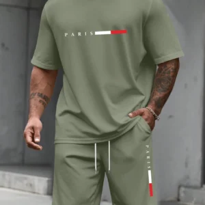 Camiseta y shorts de cuello redondo, cómodos y transpirables, con estampado de letras y estampado urbano para hombre.