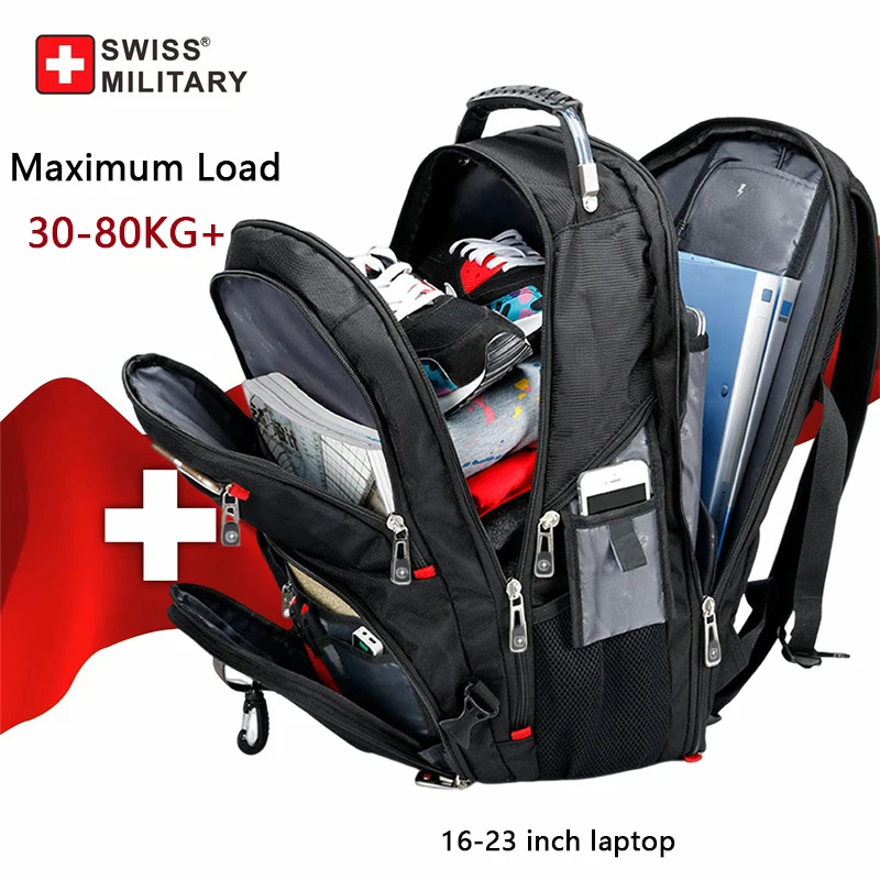 Mochila para portátil SWISS de 17", impermeable, con puerto de carga USB, estilo suizo, multifuncional, ideal para la escuela, senderismo y viajes. - Imagen 19
