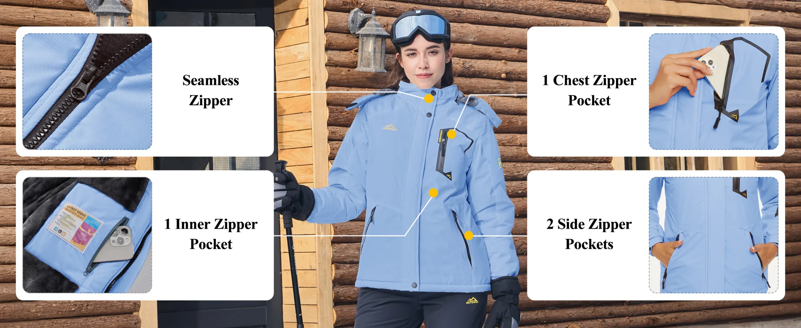 Chaqueta de esquí y snowboard impermeable para mujer, térmica, de forro polar grueso, - Imagen 37