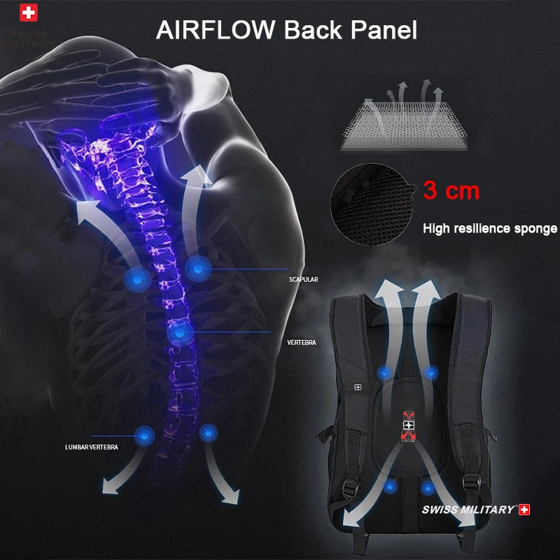 Mochila para portátil SWISS de 17", impermeable, con puerto de carga USB, estilo suizo, multifuncional, ideal para la escuela, senderismo y viajes. - Imagen 27