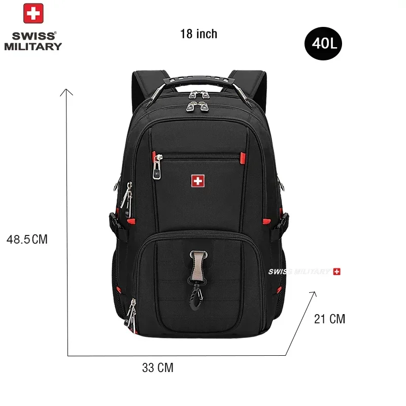 Mochila para portátil SWISS de 17", impermeable, con puerto de carga USB, estilo suizo, multifuncional, ideal para la escuela, senderismo y viajes. - Imagen 9