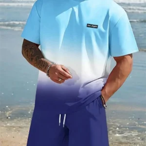 Camiseta y shorts de cuello redondo, cómodos y transpirables, con estampado de letras y estampado urbano para hombre.