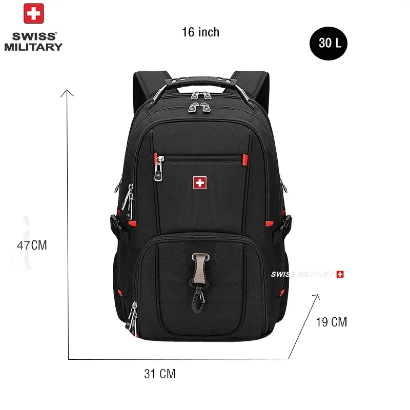 Mochila para portátil SWISS de 17", impermeable, con puerto de carga USB, estilo suizo, multifuncional, ideal para la escuela, senderismo y viajes. - Imagen 7