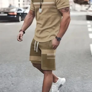 Camiseta y shorts de cuello redondo, cómodos y transpirables, con estampado de letras y estampado urbano para hombre.