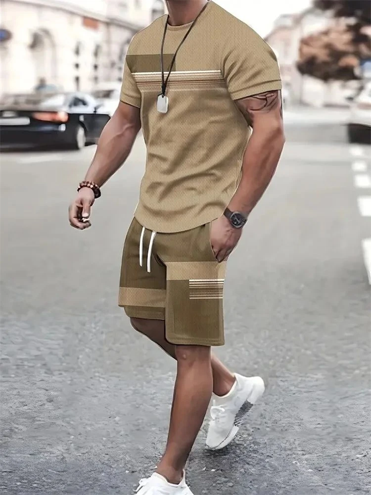 Camiseta y shorts de cuello redondo, cómodos y transpirables, con estampado de letras y estampado urbano para hombre.