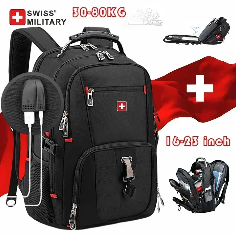Mochila para portátil SWISS de 17", impermeable, con puerto de carga USB, estilo suizo, multifuncional, ideal para la escuela, senderismo y viajes.