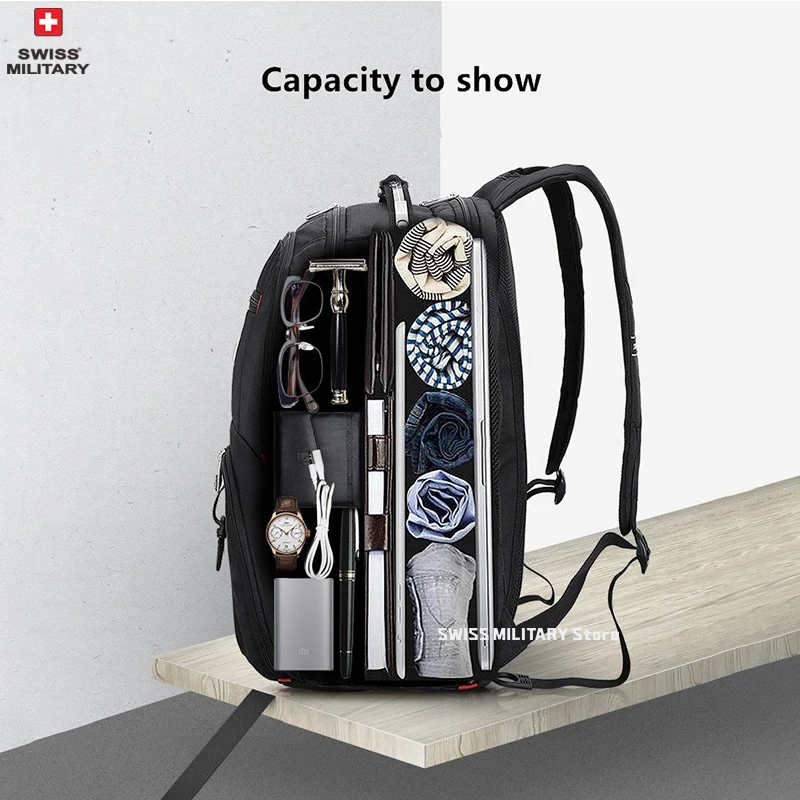 Mochila para portátil SWISS de 17", impermeable, con puerto de carga USB, estilo suizo, multifuncional, ideal para la escuela, senderismo y viajes. - Imagen 20