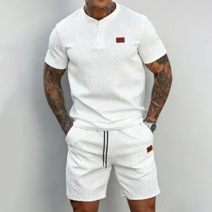 Camiseta y shorts de cuello redondo, cómodos y transpirables, con estampado de letras y estampado urbano para hombre.