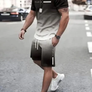 Camiseta y shorts de cuello redondo, cómodos y transpirables, con estampado de letras y estampado urbano para hombre.